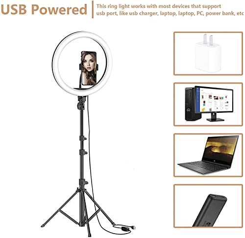 10" Selfie Ring Light with Tripod Stand with Phone Holder, SUMCOO Dimmable LED Beauty Ringlight for Makeup/Live Stream/TikTok/YouTube Video, Compatible with iPhone, Android Phone