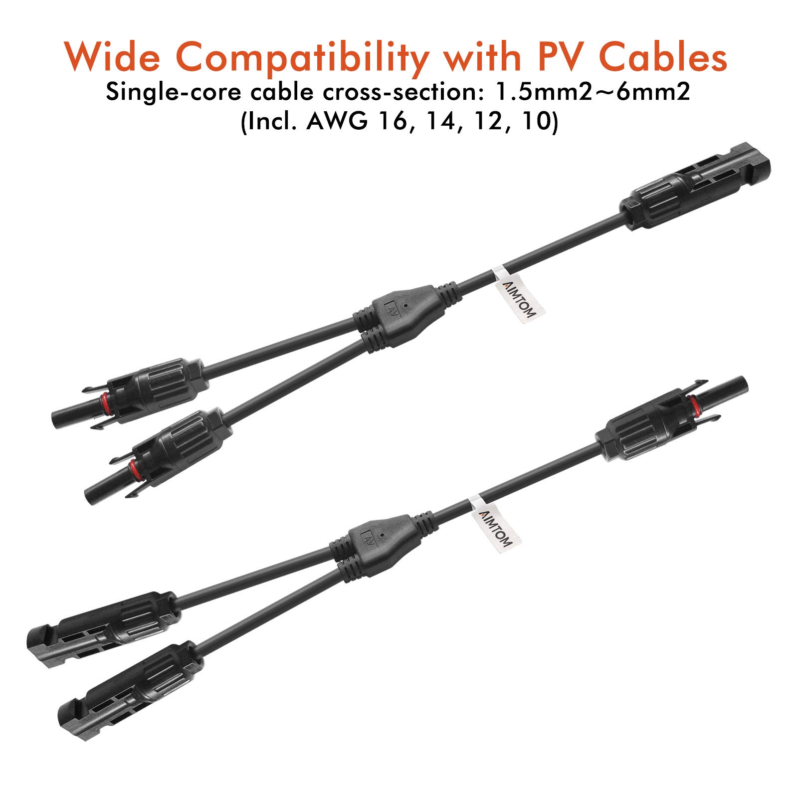 Kit for Connecting 2 Solar Panels in Parallel, Heavy Duty 25A Solar Panel Parallel Connectors, Solar Y Branch Plug Wire Cables (M/FF and F/MM)