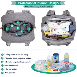 Diaper Bag Backpack, Unisex Baby Bags with Changing pad, Insulated Pockets & Pacifier Holder for Boys Girls, WELAVILA Large Multifunction Travel Back Pack for Mom & Dad, Gray