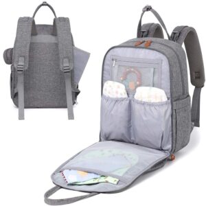 Diaper Bag Backpack, Unisex Baby Bags with Changing pad, Insulated Pockets & Pacifier Holder for Boys Girls, WELAVILA Large Multifunction Travel Back Pack for Mom & Dad, Gray