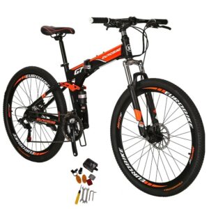 eurobike foldable mountaine bikes 27.5 adult men or women 17 inch frame (orange)