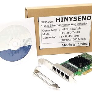 HINYSENO 4 Port RJ-45 10/100/1000Mbps PCI-Express x 4 Gigabit Ethernet Server Adapter 4 Port Network Interface Controller Card for I350AM4 Chipset, Compare to Intel I350-T4