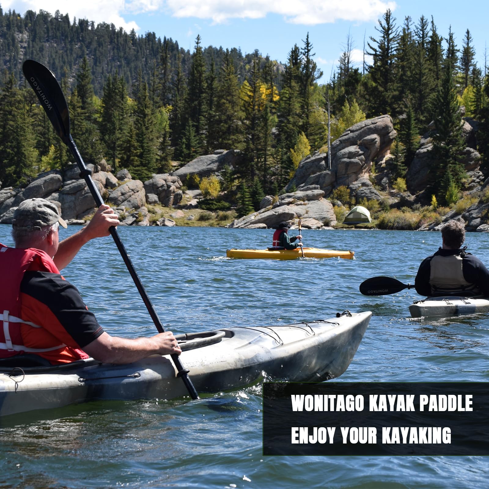 WONITAGO Kayak Paddles with Alloy Shaft and PP Blade, Floating Kayaking Oars, Adjustable 230-250 cm/90-98 Inches, Black