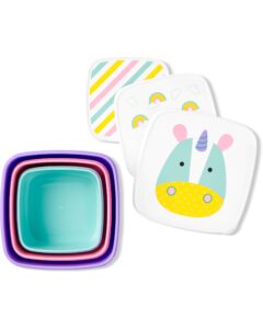 skip hop toddler snack container set, zoo snack box set, unicorn, 3 pack