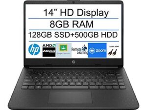 hp 14 inch premium laptop, amd athlon silver 3050u up to 3.2 ghz(beat i5-7200u), 8gb ddr4 ram, 128gb ssd+500gb hdd, bluetooth, webcam,wifi,type-c, hdmi, windows 10 s, black + laser hdmi