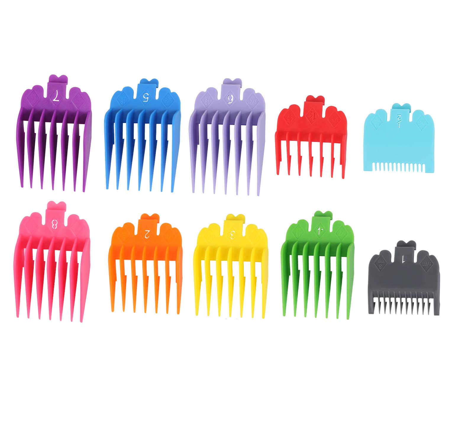 Harapu 10 Pcs Colorful Professional Hair Clipper Combs Guides 1/16” to 1”,Attachment Guide Combs Replacement Guards Set for WahI Clippers/Trimmers