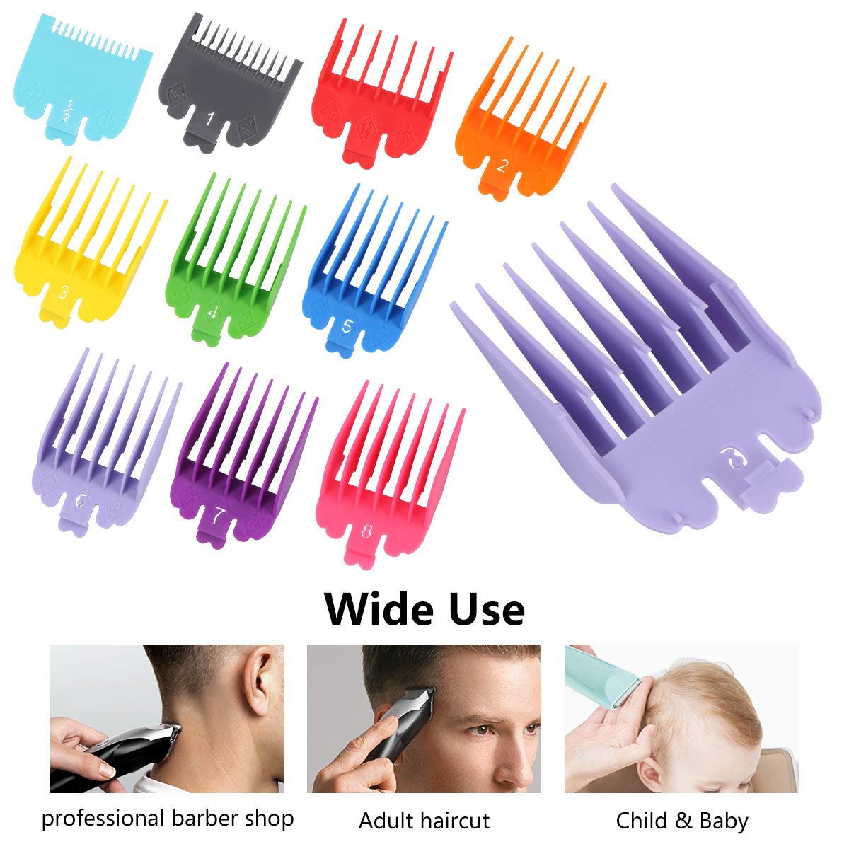 Harapu 10 Pcs Colorful Professional Hair Clipper Combs Guides 1/16” to 1”,Attachment Guide Combs Replacement Guards Set for WahI Clippers/Trimmers