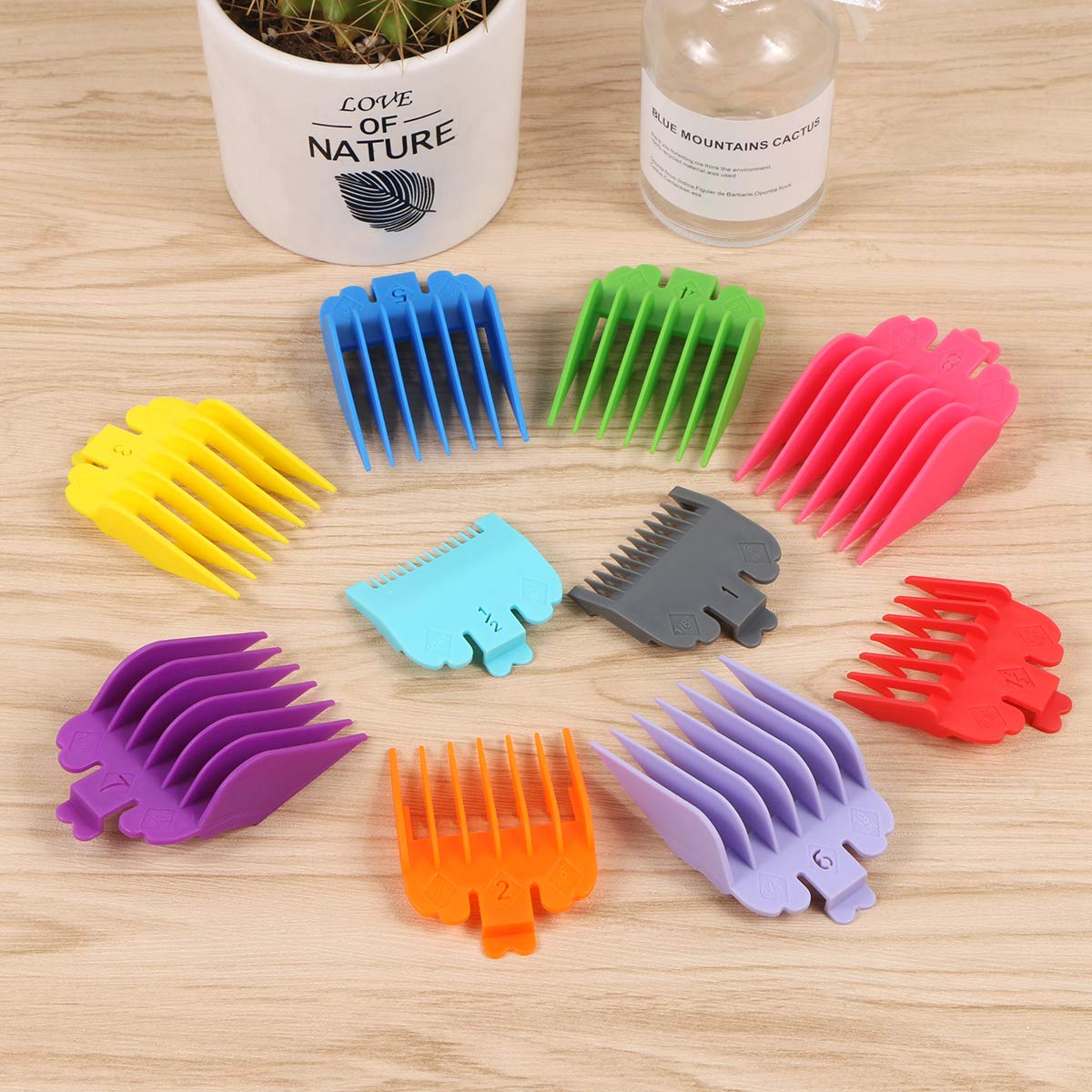 Harapu 10 Pcs Colorful Professional Hair Clipper Combs Guides 1/16” to 1”,Attachment Guide Combs Replacement Guards Set for WahI Clippers/Trimmers