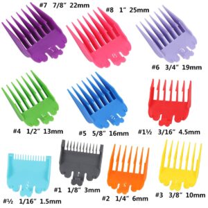 Harapu 10 Pcs Colorful Professional Hair Clipper Combs Guides 1/16” to 1”,Attachment Guide Combs Replacement Guards Set for WahI Clippers/Trimmers