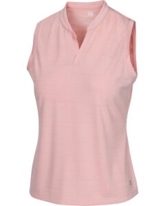 three sixty six women’s collarless golf polo shirt - dry fit, breathable, compression golf tops coral pink