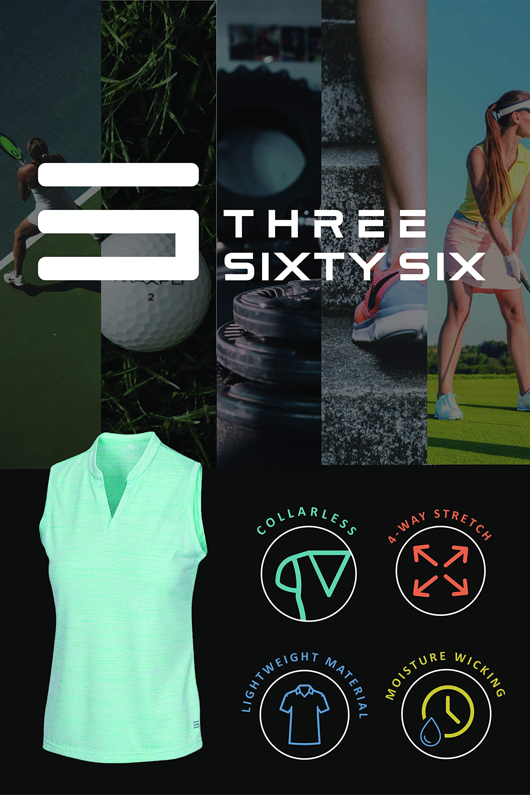 Three Sixty Six Women’s Collarless Golf Polo Shirt - Dry Fit, Breathable, Compression Golf Tops Coral Pink