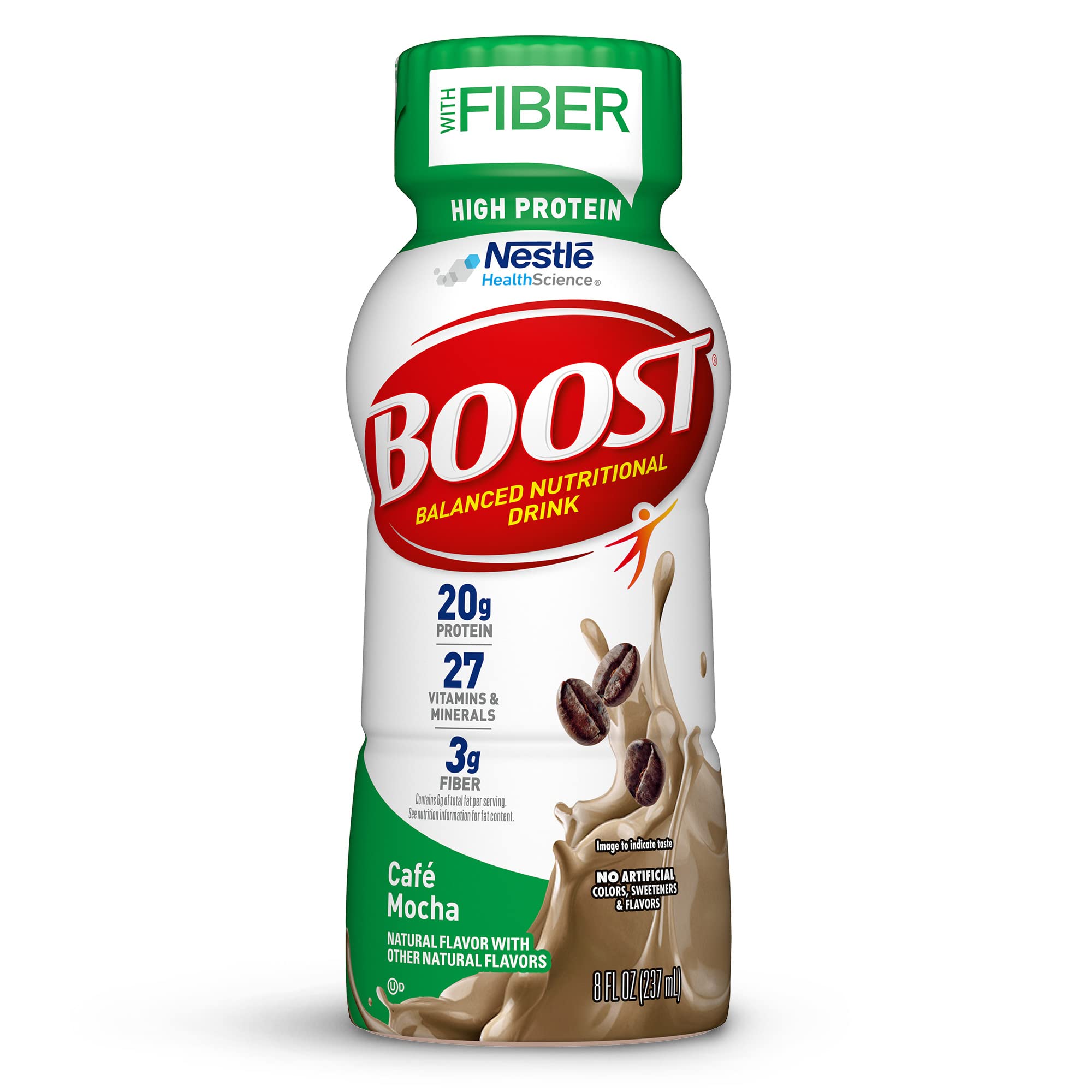 BOOST High Protein with Fiber Complete Nutritional Drink, Cafe Mocha, 8 fl oz Bottle, 24 Pack