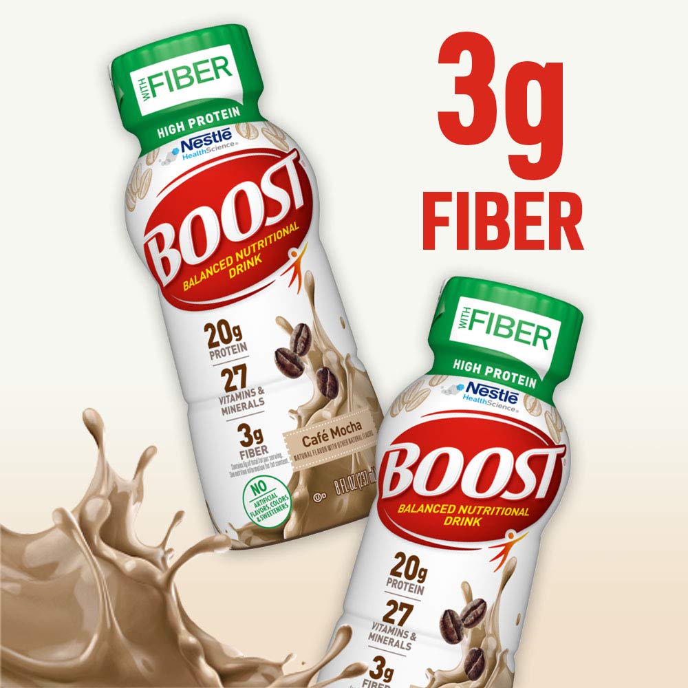 BOOST High Protein with Fiber Complete Nutritional Drink, Cafe Mocha, 8 fl oz Bottle, 24 Pack