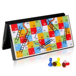 kidami magnetic snakes and ladders game set with storage box, folding design and light-weight, gift for kids and adults.