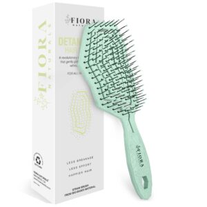 fiora naturals hair detangling brush -100% bio-friendly detangler hair brush w/ultra-soft bristles- glide through tangles with ease - for curly, stright, women, men, kids, toddlers, wet and dry hair