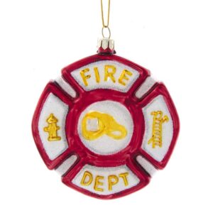 noble gems fire department shield glass christmas ornament nb1556 new