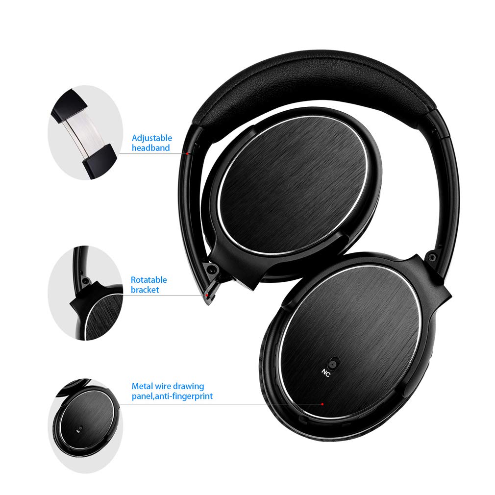 Wireless Bluetooth Headphones Stereo Foldable Headphonesactive Noise Cancelling Headphonem Deep Bass Soft Memory-Protein Earmuffs, with Mic for PC/Cell Phones/TV,Black