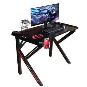 N /A NEWPUTE Office Gaming Desk 43.31"x23.62", Computer Table, K Shaped E-Sports Racing Desk with Led Lights, Controller Stand, Cup Holder, Headphone Hook All in One for Home Office…