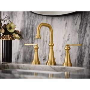 Moen TS44102BG Colinet Traditional Two Widespread High-Arc Bathroom Faucet with Lever Handles Valve Required, Brushed Gold