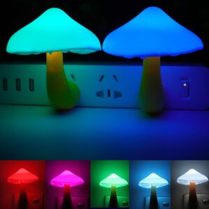 ausaye 2pack led night light plug in lamp 7-color changing cute mushroom light sensor night lights for adults kids nightlight