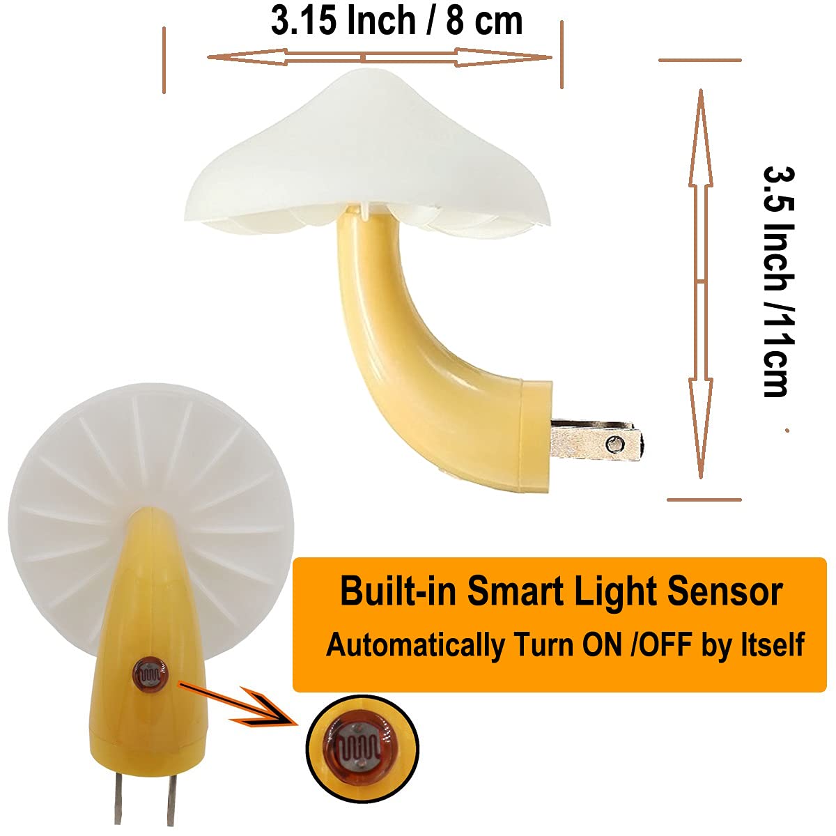 AUSAYE 2Pack LED Night Light Plug in Lamp 7-Color Changing Cute Mushroom Light Sensor Night Lights for Adults Kids NightLight