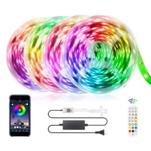homiar 65.6ft led strip lights, smart 5050 rgb light strips, 360leds color changing tape lights, music sync rope lights kit with 40 keys ir remote control for party home holiday decoration - 4 pack