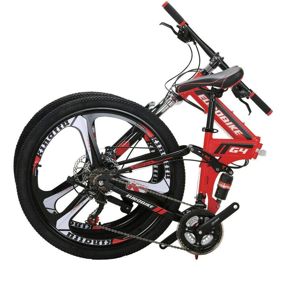 EUROBIKE Foldable Mountain Bike,26inch for Men and Women, Adult Folding Bicycle 3-Spoke (Red)