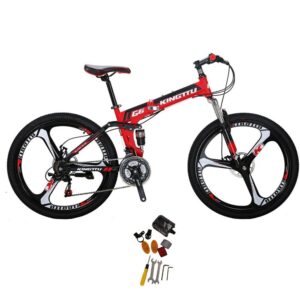 EUROBIKE Foldable Mountain Bike,26inch for Men and Women, Adult Folding Bicycle 3-Spoke (Red)