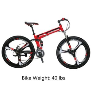 EUROBIKE Foldable Mountain Bike,26inch for Men and Women, Adult Folding Bicycle 3-Spoke (Red)