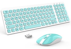 soooo wireless keyboard and mouse combo, ultra thin quiet portable wireless keyboard and 2.4ghz wireless mouse with nano usb receiver for windows laptop pc notebook (white(blue keys))