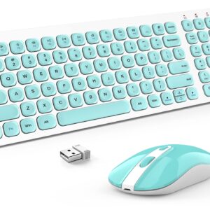 SOOOO Wireless Keyboard and Mouse Combo, Ultra Thin Quiet Portable Wireless Keyboard and 2.4GHz Wireless Mouse with Nano USB Receiver for Windows Laptop PC Notebook (White(Blue Keys))