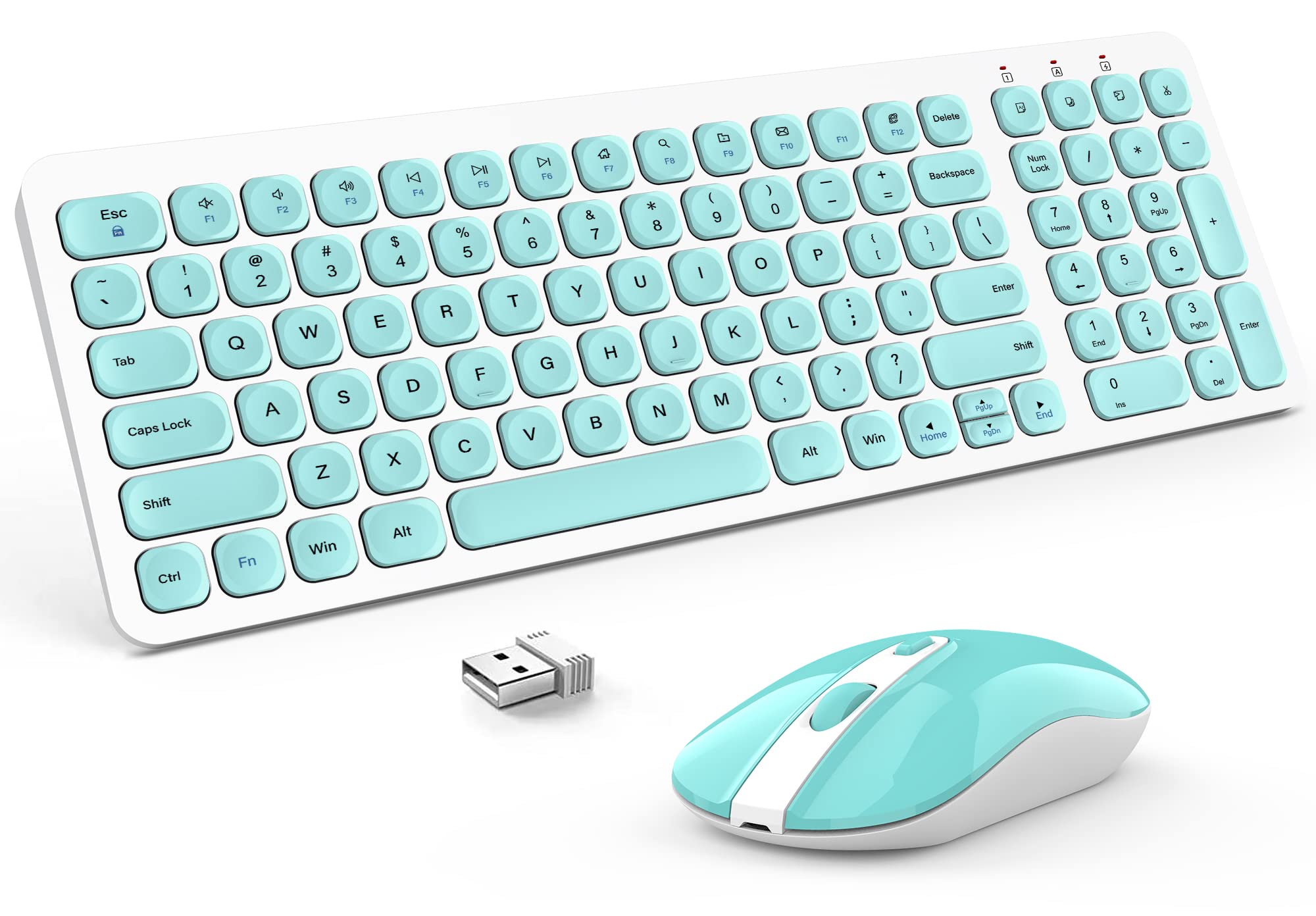 SOOOO Wireless Keyboard and Mouse Combo, Ultra Thin Quiet Portable Wireless Keyboard and 2.4GHz Wireless Mouse with Nano USB Receiver for Windows Laptop PC Notebook (White(Blue Keys))