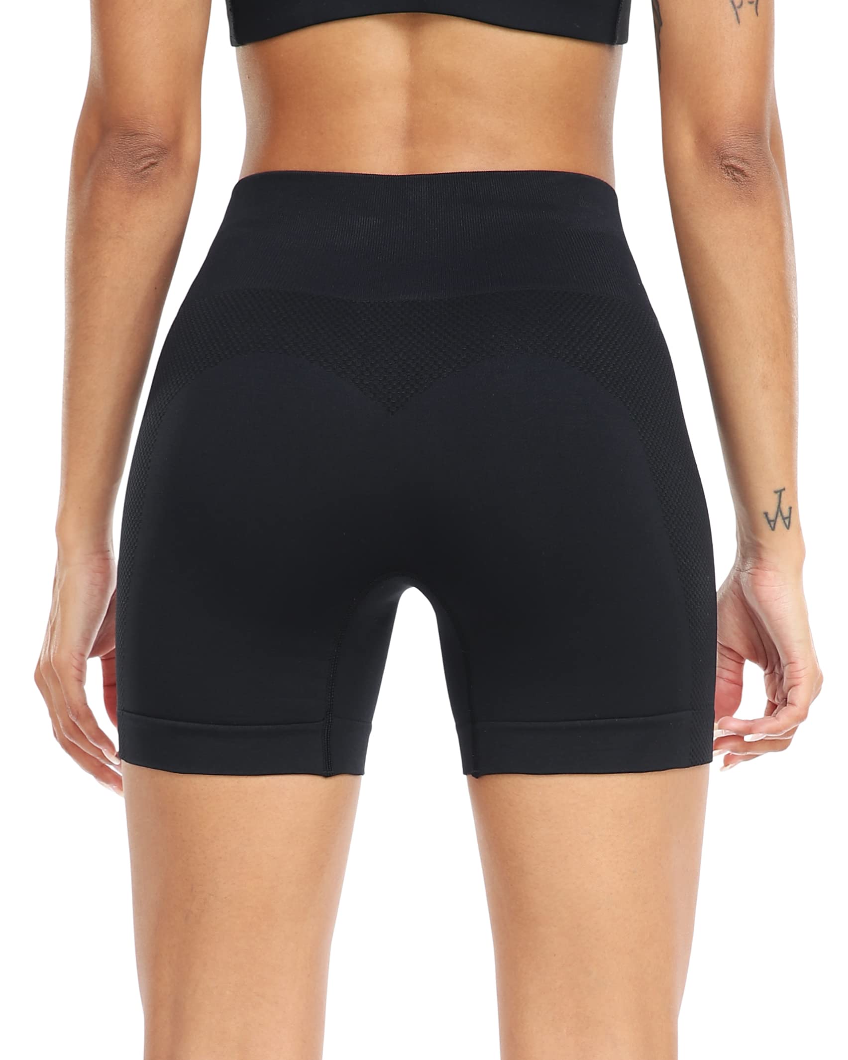 SALSPOR Workout Shorts Women, High Waist Seamless Gym Spandex Shorts(A,Black,M)