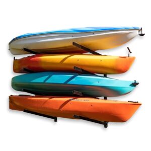 storeyourboard outdoor 4 kayak storage rack, wall mount, holds 400 lbs, all weather heavy-duty metal organizer, adjustable levels