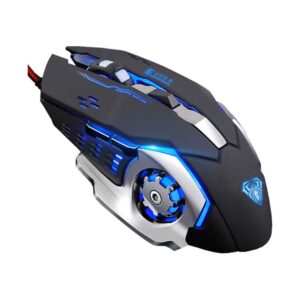 gaming mouse, ergonomic usb wired gaming optical mice with 6 programmable buttons and 4 colors led backlight, 4 dpi settings up to 2400 dpi computer mouse for laptop pc games & work(black)