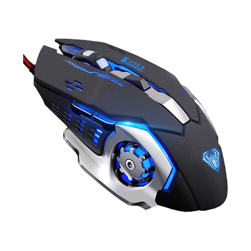 Gaming Mouse, Ergonomic USB Wired Gaming Optical Mice with 6 Programmable Buttons and 4 Colors LED Backlight, 4 DPI Settings Up to 2400 DPI Computer Mouse for Laptop PC Games & Work(Black)