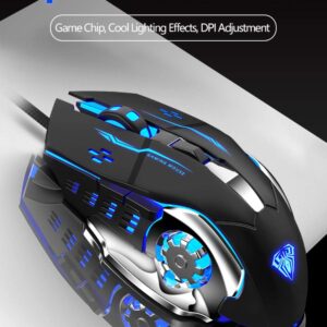 Gaming Mouse, Ergonomic USB Wired Gaming Optical Mice with 6 Programmable Buttons and 4 Colors LED Backlight, 4 DPI Settings Up to 2400 DPI Computer Mouse for Laptop PC Games & Work(Black)