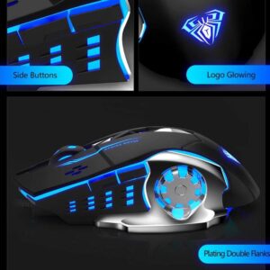 Gaming Mouse, Ergonomic USB Wired Gaming Optical Mice with 6 Programmable Buttons and 4 Colors LED Backlight, 4 DPI Settings Up to 2400 DPI Computer Mouse for Laptop PC Games & Work(Black)