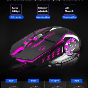 Gaming Mouse, Ergonomic USB Wired Gaming Optical Mice with 6 Programmable Buttons and 4 Colors LED Backlight, 4 DPI Settings Up to 2400 DPI Computer Mouse for Laptop PC Games & Work(Black)