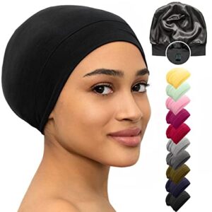 CAPLORD Silk Satin Bonnet Hair Cover Sleep Cap for Sleeping Beanie Hat Adjustable Stay On Headwear Lined Natural Nurse Cap for Black Women Curly Hair Overnight Protection Recommended