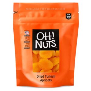 oh! nuts dried turkish apricots - 2 lb bulk | fresh dehydrated natural apricots, sundried unsweetened dried fruit for snacking & baking | no sugar added, all natural, non-gmo, gluten-free