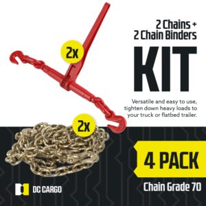 DC Cargo Chain Binder Kit (2 Sets) | 5/16" Grade 70 Extra Long 20 Foot Chain - and Load Binder Set | Heavy Duty Ratcheting Chain and Binder | Load Chain and Binders – 4,700lb Working Load Limit As Set