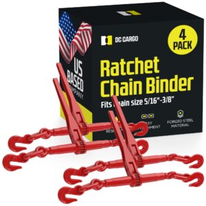 dc cargo heavy-duty ratcheting chain binder 5/16"-3/8", load binders with 5,400 lbs working load limit - chain binders ratcheting for secure and safe transport (pack of 4)