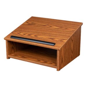 OEF Furnishings Combo Lectern, Portable Tabletop Lectern and AV Cart/Lectern Base with Storage Shelf, Medium Oak