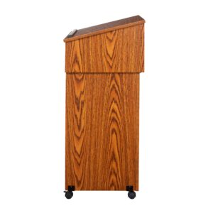 OEF Furnishings Combo Lectern, Portable Tabletop Lectern and AV Cart/Lectern Base with Storage Shelf, Medium Oak