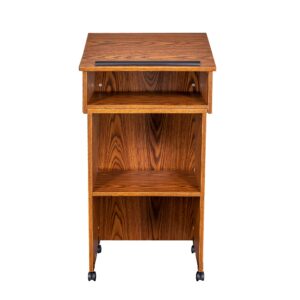 OEF Furnishings Combo Lectern, Portable Tabletop Lectern and AV Cart/Lectern Base with Storage Shelf, Medium Oak