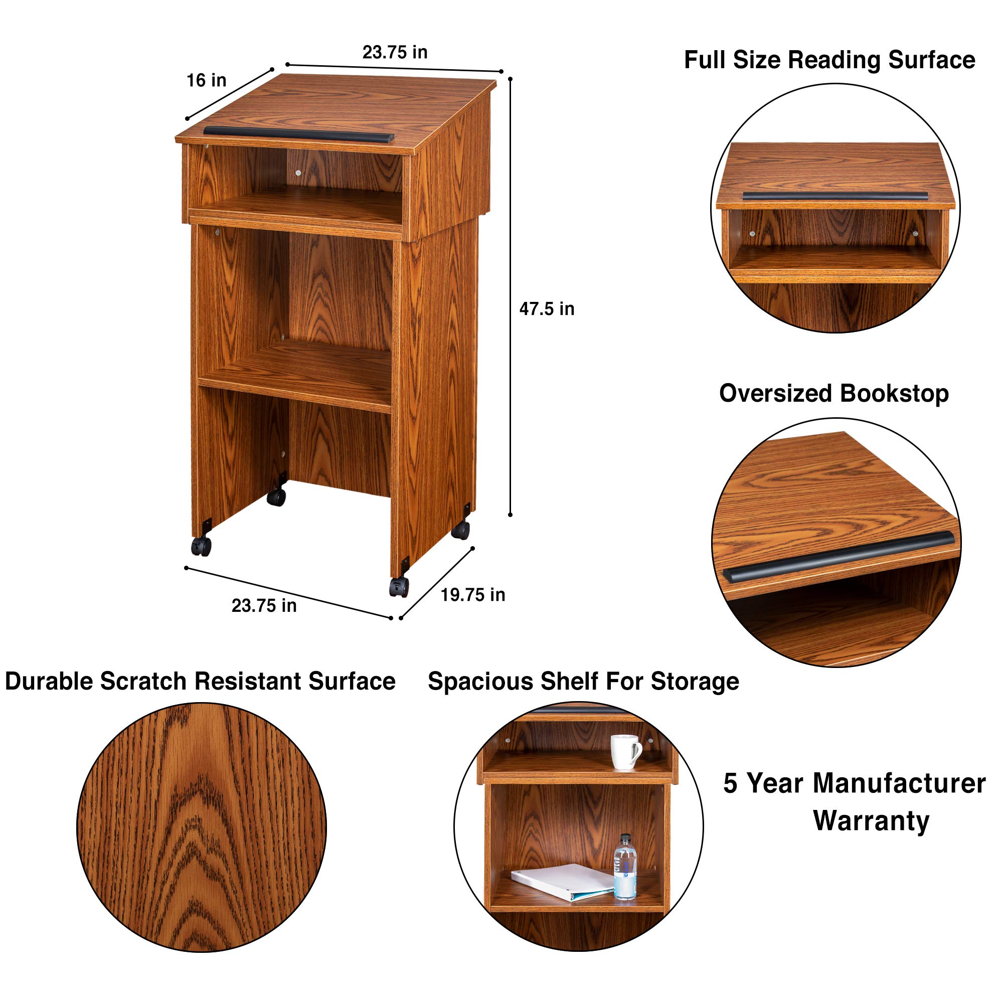 OEF Furnishings Combo Lectern, Portable Tabletop Lectern and AV Cart/Lectern Base with Storage Shelf, Medium Oak