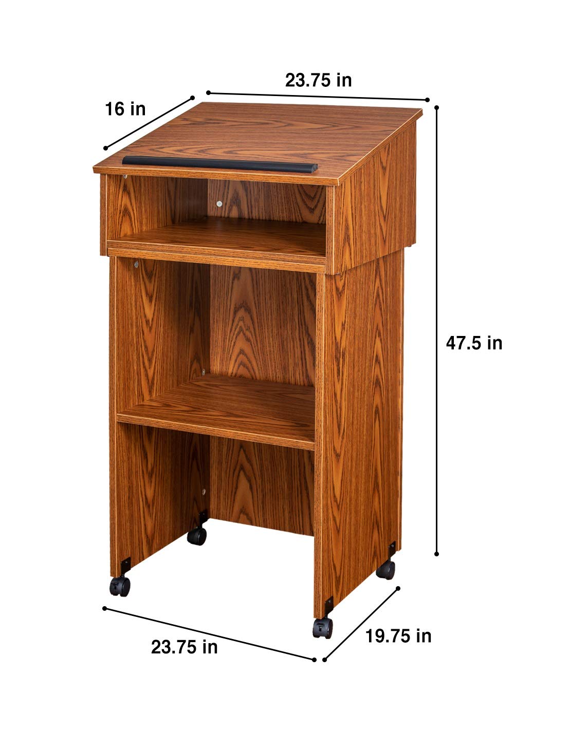 OEF Furnishings Combo Lectern, Portable Tabletop Lectern and AV Cart/Lectern Base with Storage Shelf, Medium Oak