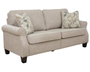 signature design by ashley alessio modern sofa with 2 throw pillows, beige