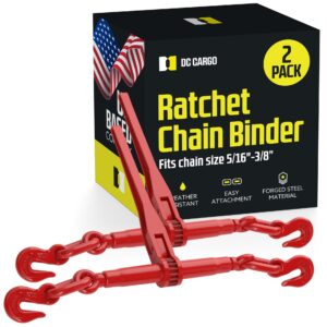 dc cargo heavy-duty ratcheting chain binder 5/16"-3/8", load binders with 5,400 lbs working load limit - chain binders ratcheting for secure and safe transport (pack of 2)